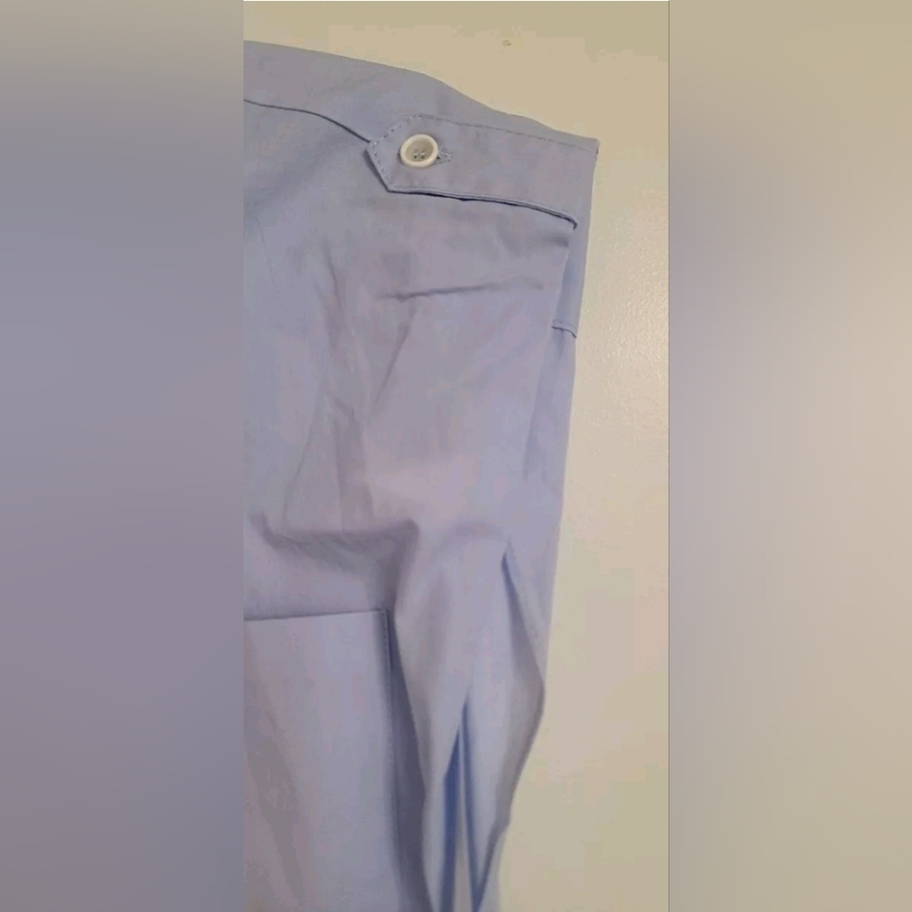 Zara Midi Blue Flared/Pleated Front Button Wrap Tie Waist Cotton Poplin Dress - Picture 8 of 12